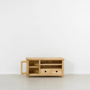 Comoda TV Rustic Floare de Colt cu 1 usa si 2 sertare, Lemn masiv 122.5 x 52 x 60 cm - Img 5
