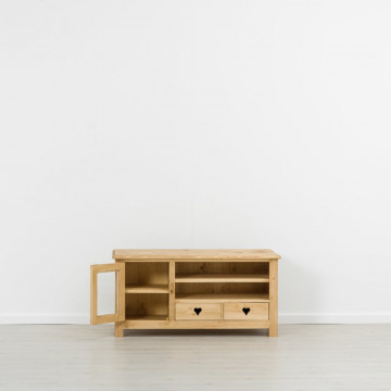 Comoda TV Rustic Love cu 1 usa si 2 sertare, Lemn masiv rustic, 122.5 x 52 x 60 cm - Img 5