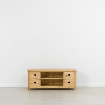 Comoda TV Rustic Love cu 4 sertare, Lemn masiv rustic, 135 x 52 x 55 cm - Img 3