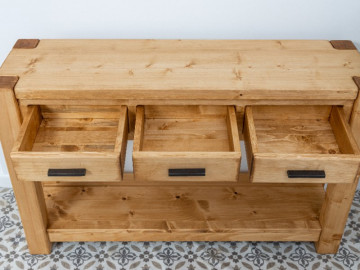 Consola cu 3 sertare Ecuador, Lemn masiv rustic, 119 x 35 x 75 cm - Img 3