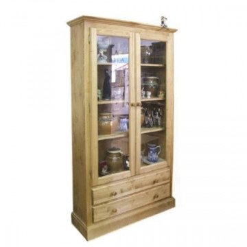 Corp cu vitrina Apuseni lemn masiv cu 2 usi si 2 sertare, 115 x 39 x 199 cm - Img 2