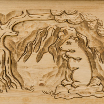 Cufar sculptat Ursul Carpatin, Lemn masiv rustic, 90 x 45 x 50 cm - Img 2