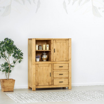 Dulap 2 usi, 3 sertare si nisa Ecuador, Lemn masiv rustic, 110 x 50 x 140 cm - Img 1