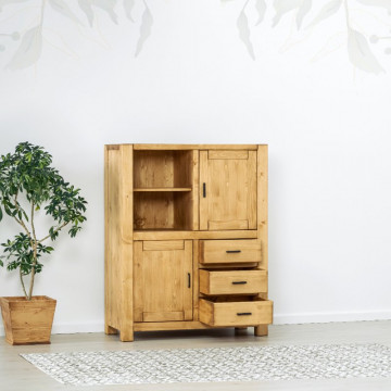Dulap 2 usi, 3 sertare si nisa Ecuador, Lemn masiv rustic, 110 x 50 x 140 cm - Img 2