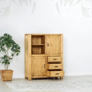 Dulap 2 usi, 3 sertare si nisa Ecuador, Lemn masiv rustic, 110 x 50 x 140 cm - Img 2