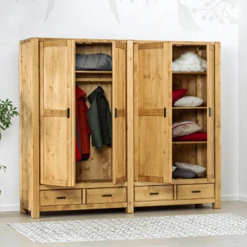 Dulap 4 usi si 4 sertare Ecuador, Lemn masiv rustic, 242 x 55 x 200 cm - Img 2