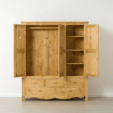 Dulap Cabana cu 3 usi 5 sertare, Lemn masiv rustic, 171 x 55 x 200 cm - Img 3