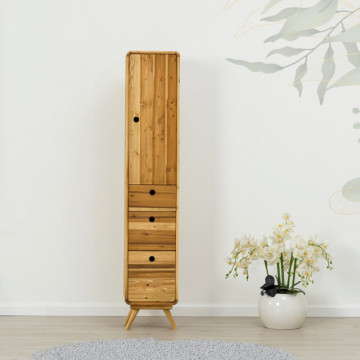 Dulap de baie Sahara, 1 usa si 3 sertare, lemn masiv rustic, 34 x 34 x 180 cm - Img 1