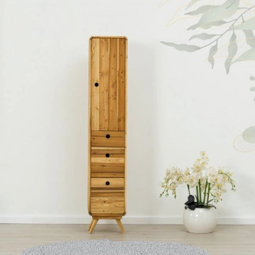 Dulap de baie Sahara, 1 usa si 3 sertare, lemn masiv rustic, 34 x 34 x 180 cm