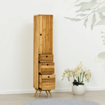 Dulap de baie Sahara, 1 usa si 3 sertare, lemn masiv rustic, 34 x 34 x 180 cm - Img 3