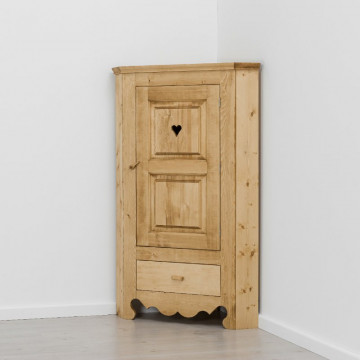 Dulap de colt Rustic Flame cu 1 usa si 1 sertar, Lemn masiv rustic, 95 x 47 x 150 cm - Img 5