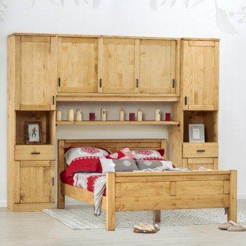 Dulap dormitor Ecuador cu 7 usi si 2 sertar, Lemn masiv rustic, 275 x 47 x 210 cm - Img 2