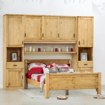 Dulap dormitor Ecuador cu 7 usi si 2 sertar, Lemn masiv rustic, 275 x 47 x 210 cm - Img 2