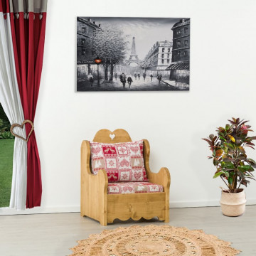 Fotoliu Cabana cu tapiterie, lemn masiv rustic, 75 x 82 x 98