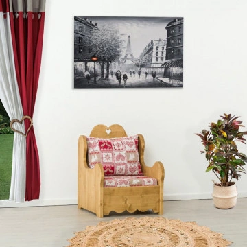 Fotoliu Cabana cu tapiterie, lemn masiv rustic, 75 x 82 x 98