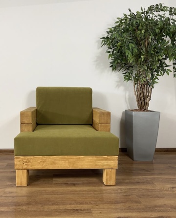 Fotoliu Rustic Cabana lemn masiv, cu tapiterie, 94 x 91 x 63 cm - Img 3