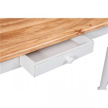 Masa Toscana fixa cu 1 sertar lemn masiv tei, alb unt + natur antik, 140 x 80 x 80 cm - Img 4