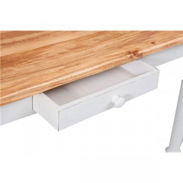 Masa Toscana fixa cu 1 sertar lemn masiv tei, alb unt + natur antik, 140 x 80 x 80 cm - Img 4