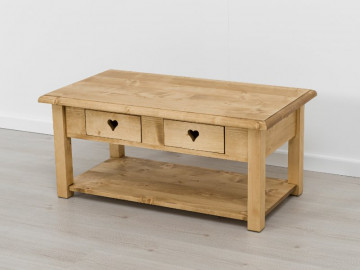 Masuta de cafea Rustic Love cu 2 sertare, Lemn masiv rustic, 100 x 55 x 45 cm - Img 1