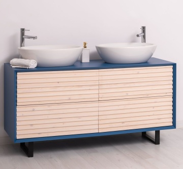 Mobilier de baie dublu lemn masiv Pianno cu 4 sertare, 150 x 50 x 76 cm - Img 2