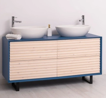 Mobilier de baie dublu lemn masiv Pianno cu 4 sertare, 150 x 50 x 76 cm - Img 2
