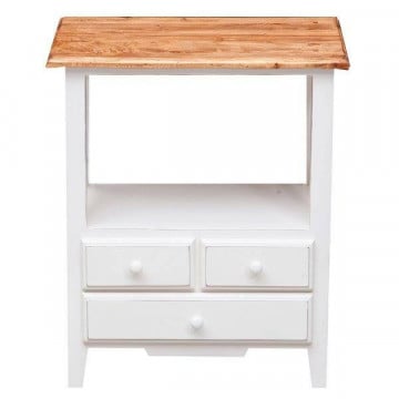 Noptiera Artizan cu 3 sertare lemn masiv tei, alb unt + natur antik, 56 x 36 x 66 cm - Img 4