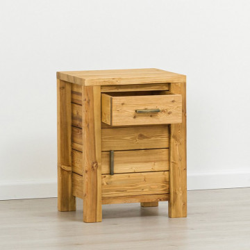 Noptiera cu 1 usa si 1 sertar Colibri, Lemn masiv rustic, 45 x 38 x 60 cm - Img 1