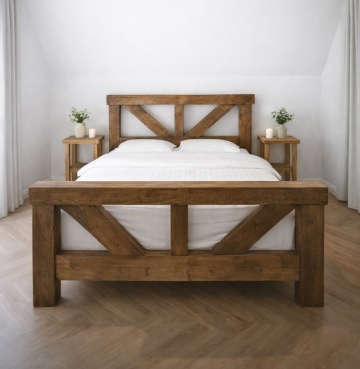 Pat lemn masiv Hector, grinzi solide, 140 cm, 160 cm, 180 cm sau 200 x 200 cm