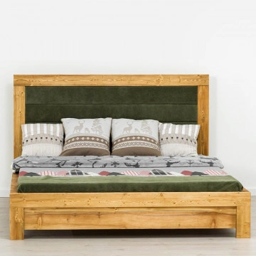 Pat tapitat dublu Colibri, Lemn masiv rustic, 140 cm, 160 cm sau 180 x 200 cm - Img 2