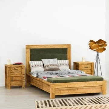 Set mobila dormitor pat 90 x 200 cm si 2 noptiere Colibri, Lemn masiv rustic