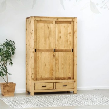 Set mobila dormitor rustic Ecuador, dulap usi culisante, 3 piese lemn masiv rustic - Img 2