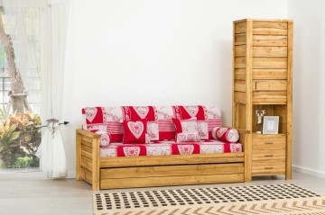 Set mobila living lemn masiv rustic Colibri, canapea tapitata si dulap - Img 1