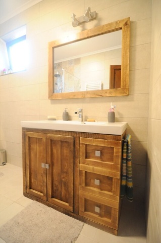 Set Mobilier baie Samara, Masca lavoar cu Oglinda, lemn masiv pin - Img 4