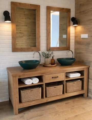 Set Mobilier baie Sierra, Masca de baie + 2 Oglinzi lemn masiv pin - Img 3