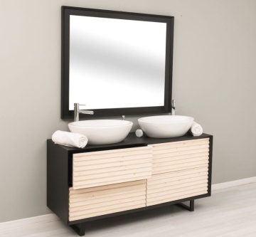 Set Mobilier de Baie dublu Pianno, masca pentru doua lavoare + oglinda 150 x 50 x 76 cm - Img 2