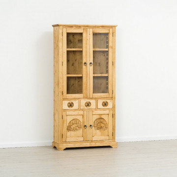 Vitrina 4 usi si 3 sertare Ursul Carpatin, Lemn masiv rustic, 100 x 38 x 200 cm - Img 5