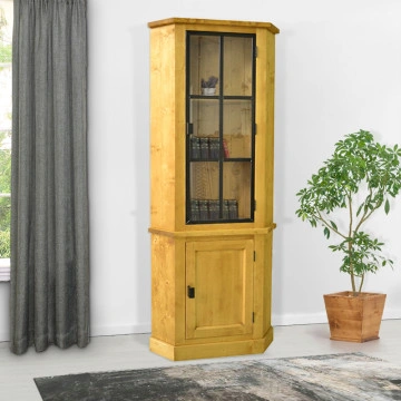 Vitrina de colt lemn masiv Industrial Wood, 90 x 58 x 223 cm