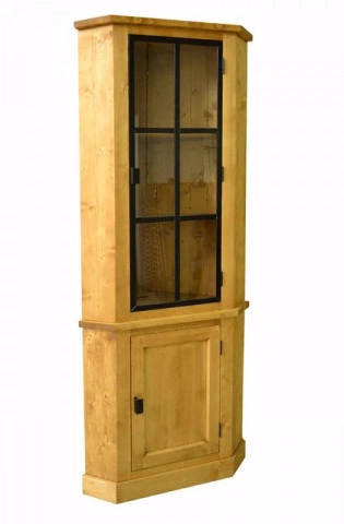 Vitrina de colt lemn masiv Industrial Wood, 90 x 58 x 223 cm - Img 3