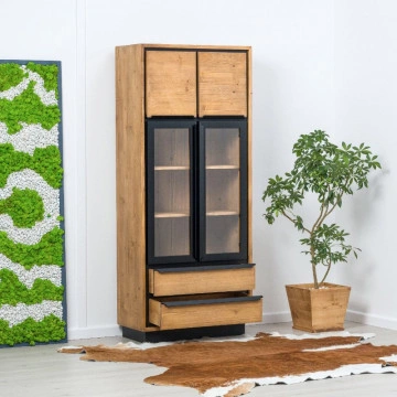 Vitrina Lemn masiv Mexicana, 2 usi sticla, 2 usi si 2 sertare, 85 x 40 x 200 cm - Img 3
