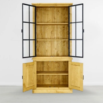 Biblioteca cu vitrina lemn masiv Industrial Wood cu 4 usi, 100 x 45 x 223 cm - Img 4