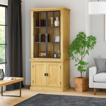 Biblioteca cu vitrina lemn masiv Industrial Wood cu 4 usi, 100 x 45 x 223 cm