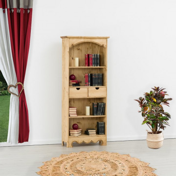Biblioteca Rustic Flame cu 2 sertare si 3 etajere, Lemn masiv rustic 75 x 33 x 180 cm - Img 1