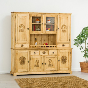 Bufet bucatarie 8 usi si 5 sertare Rustic Chalet, Lemn masiv rustic, 200 x 38/46 x 200 cm