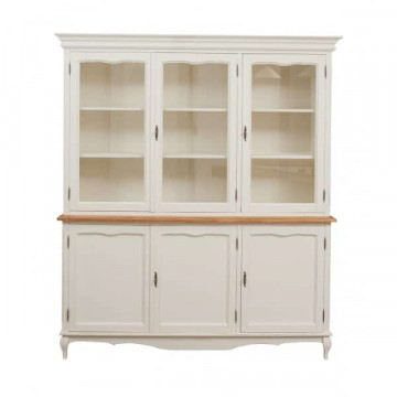 Bufet cu vitrina Toscana Charme 2 x 3 usi lemn masiv tei, alb unt + natur antik, 175 x 41 x 207 cm - Img 2
