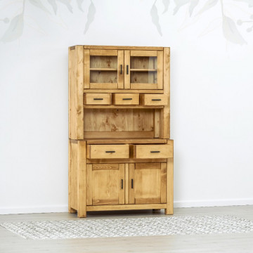 Bufet de bucatarie Ecuador 2 usi si 5 sertare, Lemn masiv rustic, 110 x 50/38 x 190 cm - Img 3