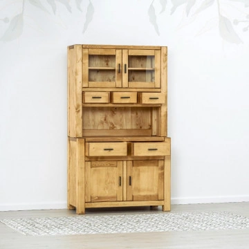 Bufet de bucatarie Ecuador 2 usi si 5 sertare, Lemn masiv rustic, 110 x 50/38 x 190 cm - Img 3
