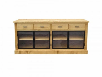 Bufet lemn masiv Industrial Wood, 4 usi sticla si 4 sertare, 200 x 50 x 90 cm - Img 4