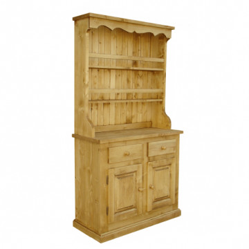 Bufet Rustic Apuseni cu 2 usi, 2 sertare si etajera din lemn masiv, 106 x 46/30 x 199 cm - Img 2