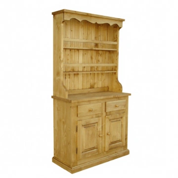 Bufet Rustic Apuseni cu 2 usi, 2 sertare si etajera din lemn masiv, 106 x 46/30 x 199 cm - Img 2
