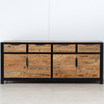 Bufet Rustic Loft 4 usi si 4 sertare, Lemn masiv rustic, 220 x 50 x 90 cm - Img 4